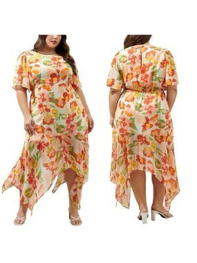 Sugarlips Curve Kailua Floral Metallic Aerin Asymmetrical Flutter Midi Dress